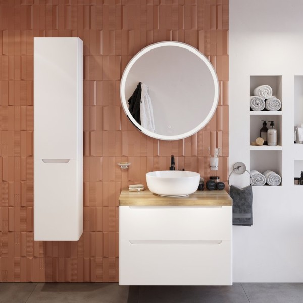 Мебель для ванной комнаты STWORKI Берген 80 белая со светлой столешницей, раковина Moduo 40 RING