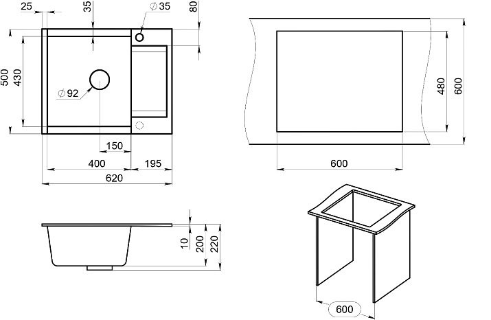Мойка кухонная Granula Estetica 6202, шварц