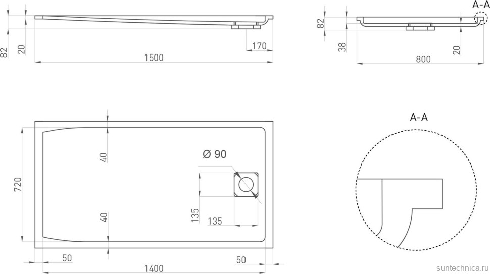 Поддон для душа Salini Capri 150x80 см, S-Sense, глянцевый