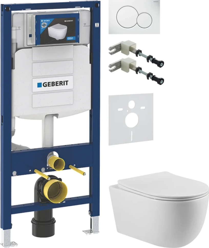 Комплект Унитаз подвесной Vincea Evo + Крепления Geberit Duofix 111.815.00.1 к стене + Звукоизоляция + Инсталляция UP 320 111.300.00.5 + Кнопка Sigma 01 115.770.11.5 белая