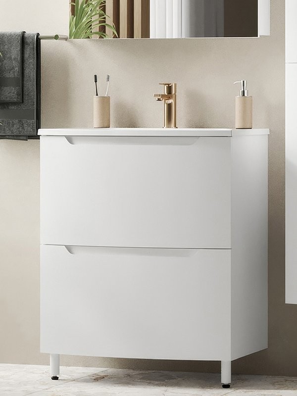 Тумба с раковиной Belux Ганновер Н 70-02 напольная, глянцевая белая