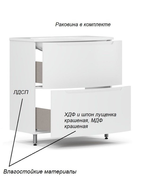 Тумба с раковиной Belux Ганновер Н 70-02 напольная, глянцевая белая