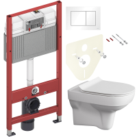 Комплект Унитаз подвесной Cersanit City Clean On DPL EO slim + Инсталляция TECE Base 9400413 4 в 1 с кнопкой смыва