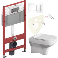 Комплект Унитаз подвесной Cersanit City Clean On DPL EO slim + Инсталляция TECE Base 9400413 4 в 1 с кнопкой смыва