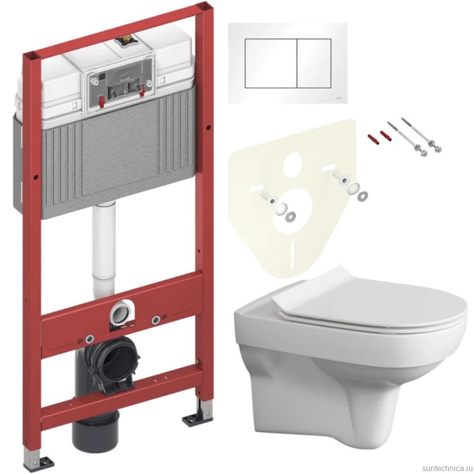 Комплект Унитаз подвесной Cersanit City Clean On DPL EO slim + Инсталляция TECE Base 9400413 4 в 1 с кнопкой смыва