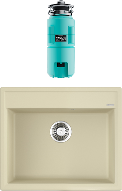 Комплект Мойка Omoikiri Daisen 60-BE ваниль + Измельчитель Nagare slim 1250-AZ azur blue