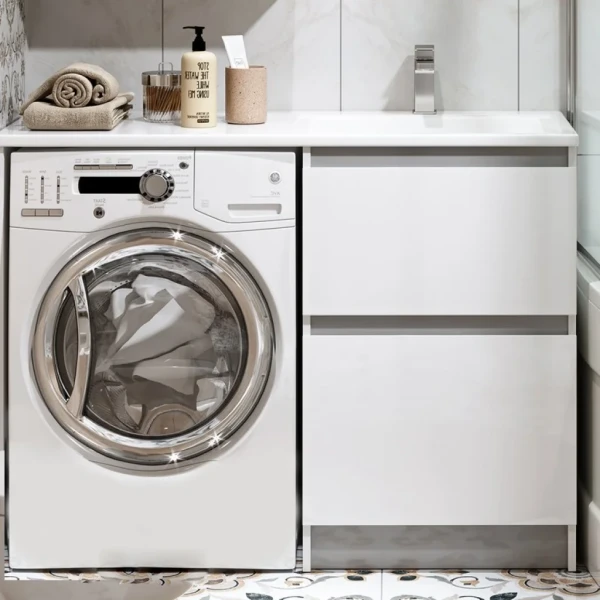 Тумба с раковиной Alavann Soft Silver 120 R под стиральную машину, белая