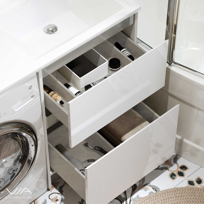 Тумба с раковиной Alavann Soft Silver 120 R под стиральную машину, белая