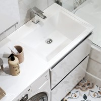 Тумба с раковиной Alavann Soft Silver 120 R под стиральную машину, белая
