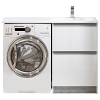 Тумба с раковиной Alavann Soft Silver 120 R под стиральную машину, белая