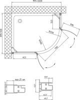 Душевой уголок Vegas Glass AFS-F 100*90 07 01 L профиль матовый хром, стекло прозрачное