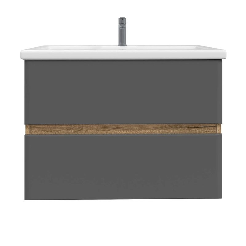 Тумба под раковину без столешницы SanStar Graffa 70 подвесная, дуб вотан, графит софт