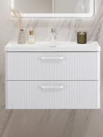 Тумба с раковиной BelBagno Due 80 ручки белые, белый металлик