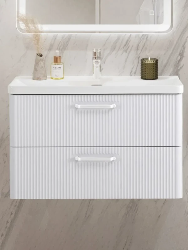 Тумба с раковиной BelBagno Due 80 ручки белые, белый металлик