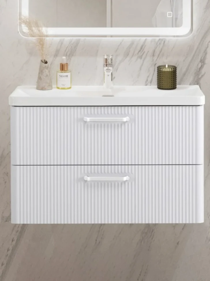 Тумба с раковиной BelBagno Due 80 ручки белые, белый металлик