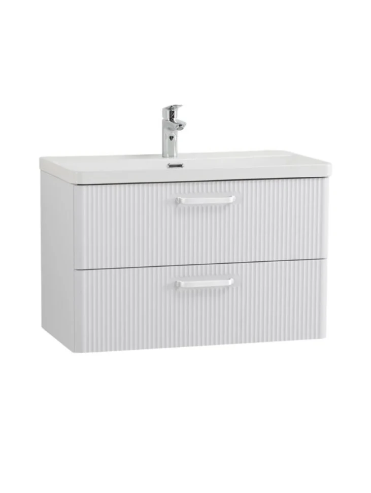 Тумба с раковиной BelBagno Due 80 ручки белые, белый металлик
