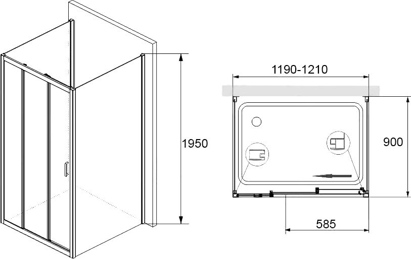 Душевой уголок RGW Passage PA-13+90 см (119-121)x90x195 профиль хром, стекло прозрачное