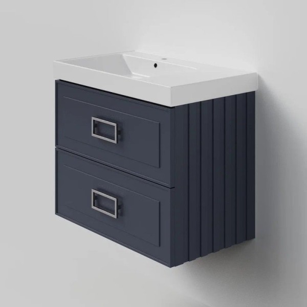 Тумба под раковину La Fenice CUBO Twin Blu Grigio синяя матовая 80 см Черная ручка