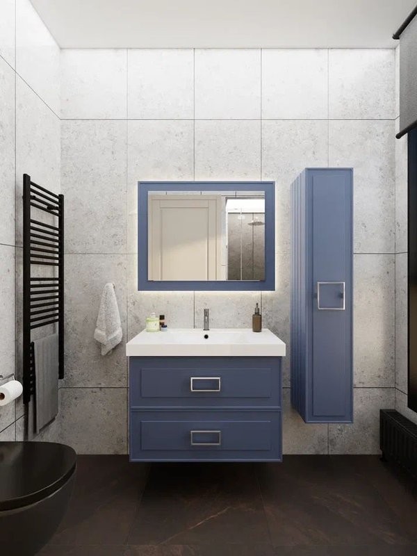 Тумба под раковину La Fenice CUBO Twin Blu Grigio синяя матовая 80 см Черная ручка