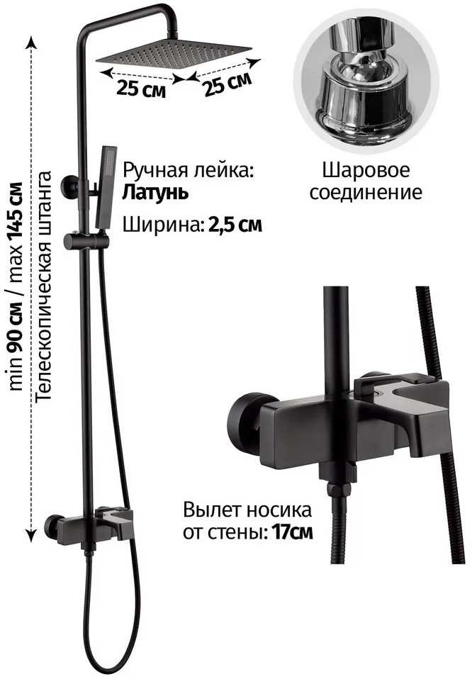 Душевая система Grocenberg GB7090BL Черный матовый