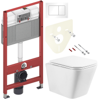 Комплект Унитаз подвесной BelBagno Ardente-R BB520CHR безободковый + Крышка BB2322SC с микролифтом + Инсталляция TECE Base 9400413 4 в 1 с кнопкой смыва