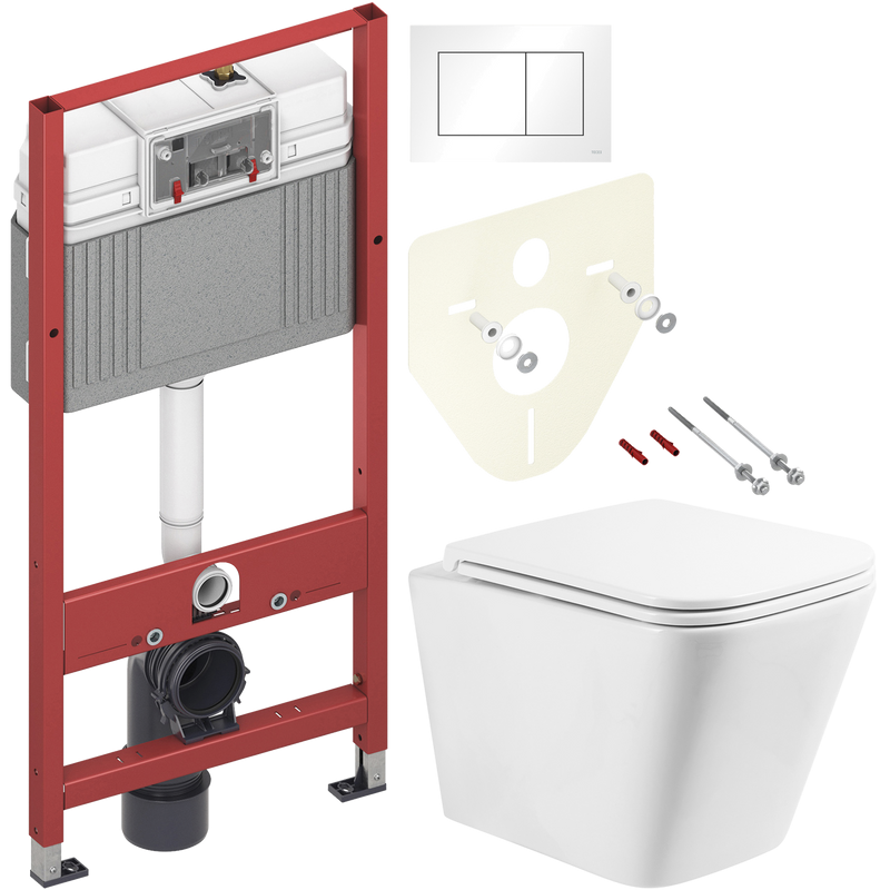 Комплект Унитаз подвесной BelBagno Ardente-R BB520CHR безободковый + Крышка BB2322SC с микролифтом + Инсталляция TECE Base 9400413 4 в 1 с кнопкой смыва