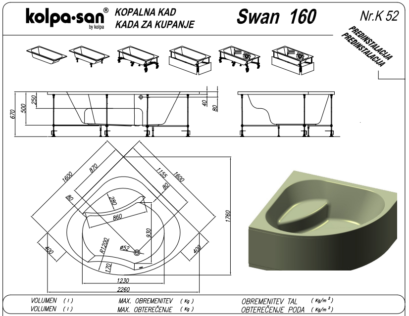 Акриловая ванна Kolpa san Swan 160х160