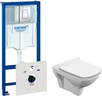 Комплект Унитаз подвесной Cersanit Carina XL Clean On DPL EO slim + Инсталляция Grohe Rapid SL 38772001 3 в 1 с кнопкой смыва + Шумоизоляция 37131000