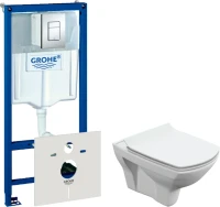 Комплект Унитаз подвесной Cersanit Carina XL Clean On DPL EO slim + Инсталляция Grohe Rapid SL 38772001 3 в 1 с кнопкой смыва + Шумоизоляция 37131000