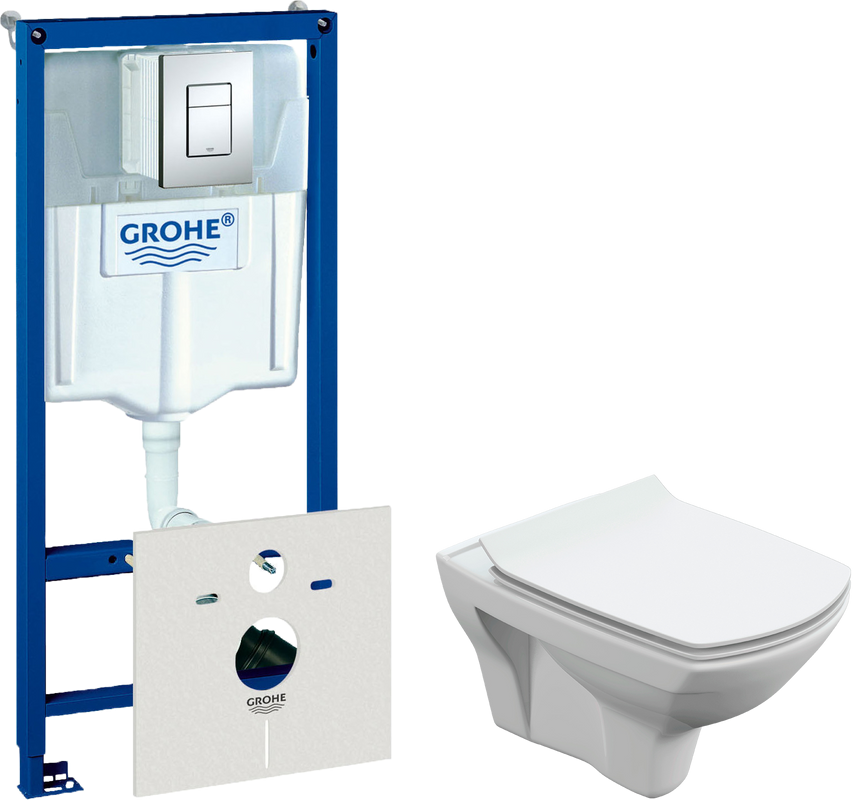 Комплект Унитаз подвесной Cersanit Carina XL Clean On DPL EO slim + Инсталляция Grohe Rapid SL 38772001 3 в 1 с кнопкой смыва + Шумоизоляция 37131000