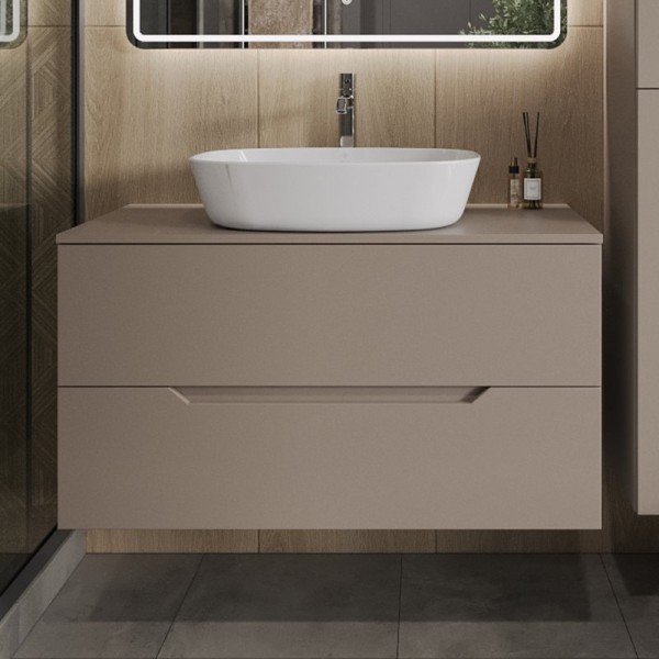 Тумба с раковиной Orange Line 100 подвесная, 2 ящика, матовый латте с раковиной B08-500W