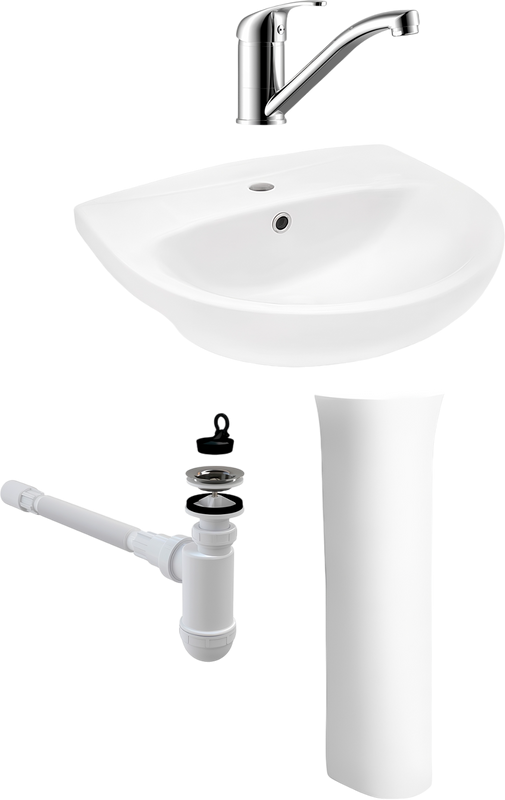 Комплект Раковина Santek Анимо 1WH110502 55 + Пьедестал 1WH110587 + Смеситель Rossinka Y + Сифон AlcaPlast