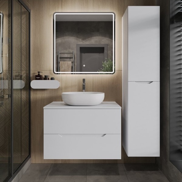 Мебель для ванной комнаты Orange Line 80 подвесная, 2 ящика, матовая белая с раковиной B05-480W