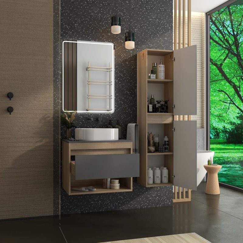 Тумба подвесная Teymi Ritta 65, ящик с доводчиком, цвет дуб эврика/графит матовый T60524