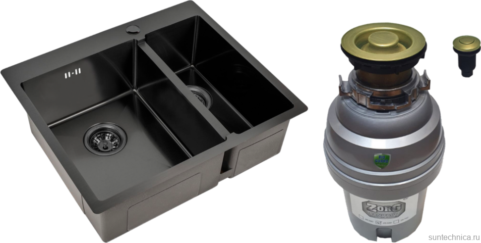 Комплект Мойка Zorg Inox PVD 59-2-51-L GRAFIT L, графит + Измельчитель ZR-75 D BRONZE