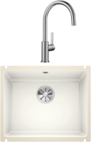 Комплект Мойка Blanco Subline 500-U глянцевая белая, с отводной арматурой InFino + Смеситель Candor 523120