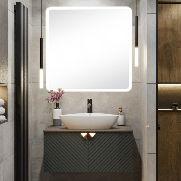 Мебель для ванной комнаты Runo Андорра 85 графит, дуб коньячный, раковина Terzo 60