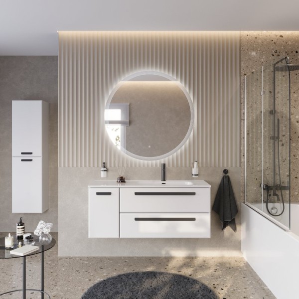 Мебель для ванной комнаты Cezares Eco Cer-N 120 R 2 ящика, 1 дверца, bianco lucido, раковина Duet 120 R, ручки матовые черные