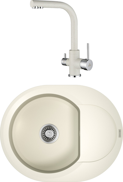Комплект Мойка кухонная Omoikiri Sakaime 60E-WH белая + Смеситель Paulmark Essen Es213011-331 белый + Фильтр Paulmark Refine System