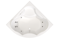 Акриловая ванна Radomir Сандра Стандарт 150x150 см, угловая, пристенная, с гидромассажем, белая, четверть круга, с каркасом, с экраном, с сиденьем, со сливом-переливом