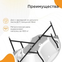 Акриловая ванна Radomir Сандра Стандарт 150x150 см, угловая, пристенная, с гидромассажем, белая, четверть круга, с каркасом, с экраном, с сиденьем, со сливом-переливом