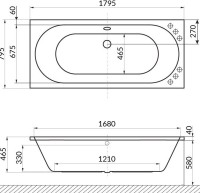 Акриловая ванна Excellent Oceana 180x80 см, встраиваемая, белая, с каркасом
