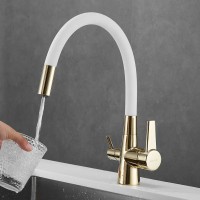 Смеситель для кухни Shevanik S668E с гибким изливом, золото, белый