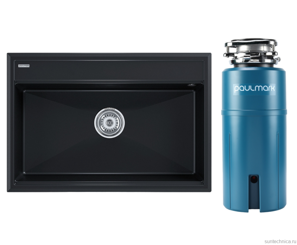 Комплект Мойка Paulmark Stepia 80 PM117551-BLM черный металлик + Измельчитель Intenso