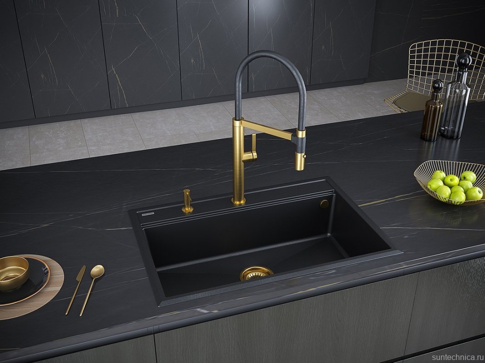 Комплект Мойка Paulmark Stepia 80 PM117551-BLM черный металлик + Измельчитель Intenso