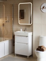 Тумба с раковиной Alavann Lana 60 напольная, 2 ящика, раковина Santek Нео 60, белая