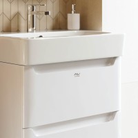 Тумба с раковиной Alavann Lana 60 напольная, 2 ящика, раковина Santek Нео 60, белая