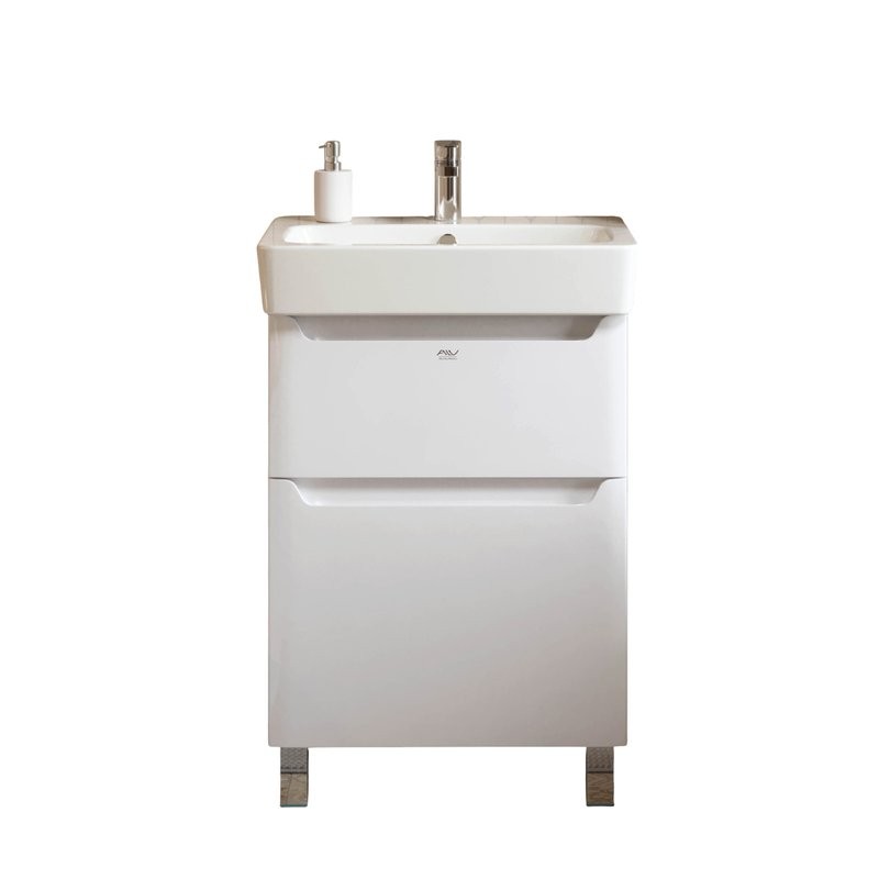 Тумба с раковиной Alavann Lana 60 напольная, 2 ящика, раковина Santek Нео 60, белая