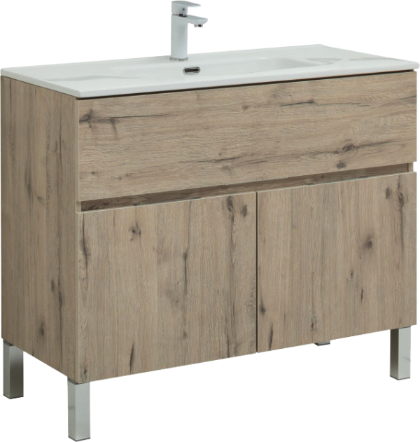 Тумба под раковину Aquanet Алвита new 100 напольная, дуб веллингтон белый, в дверками и ящиком