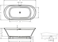 Ванна из искусственного камня Riho Barca BS6000500000000 170x80 см, отдельностоящая, матовая белая, овальная, со сливом-переливом